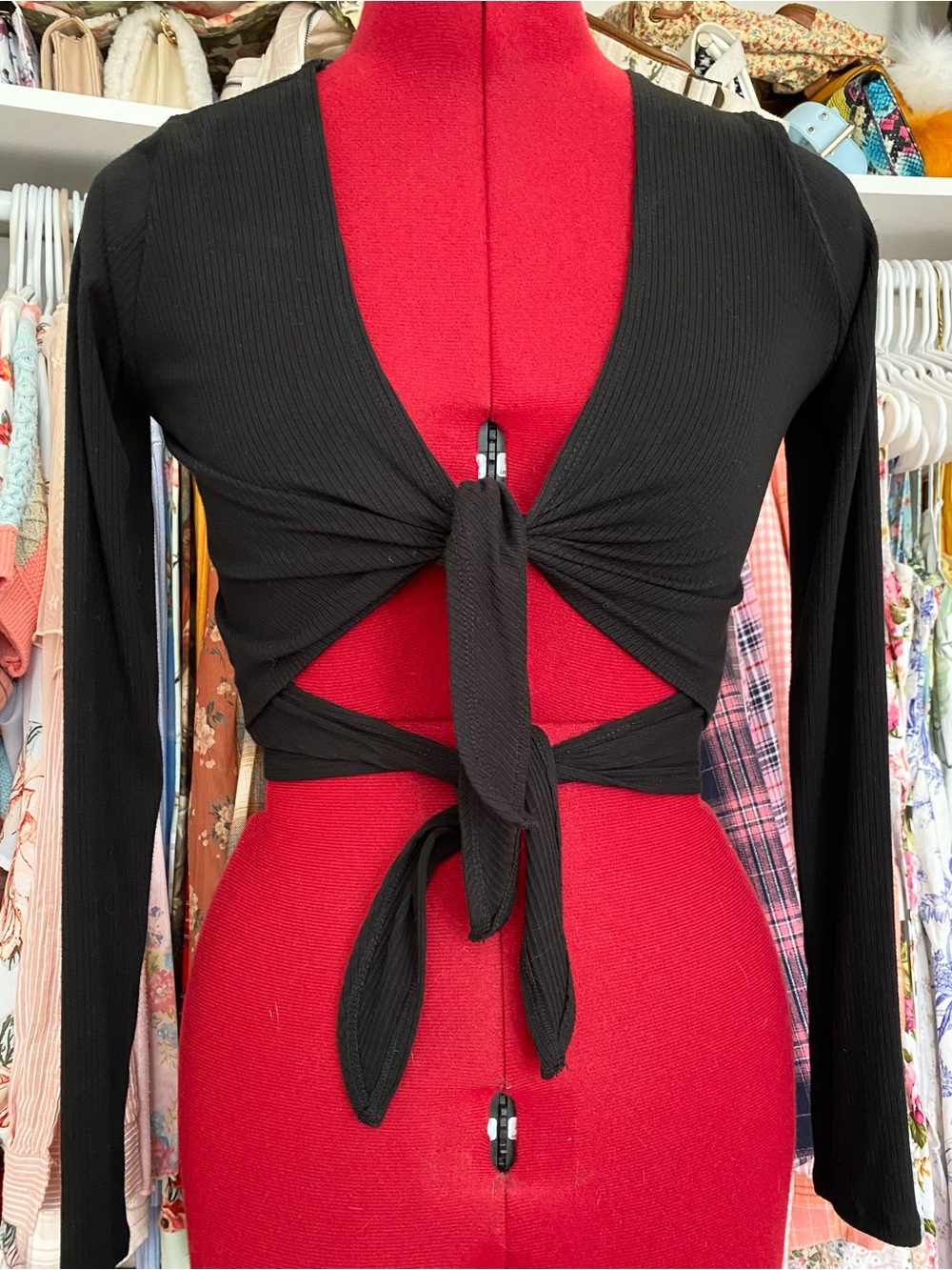 🖤 Black Tie Front Knot Long Sleeve Top Whimsygoth Goth Grunge Fall Autumn Preppy